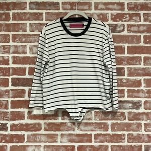 Women's Heidi Merrick Black White Stripe Long Sleeve Bodysuit US Size Medium